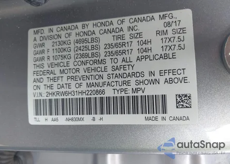 2017 Honda Cr-V Lx from USA, damaged, VIN 2HKRW6H31HH220866